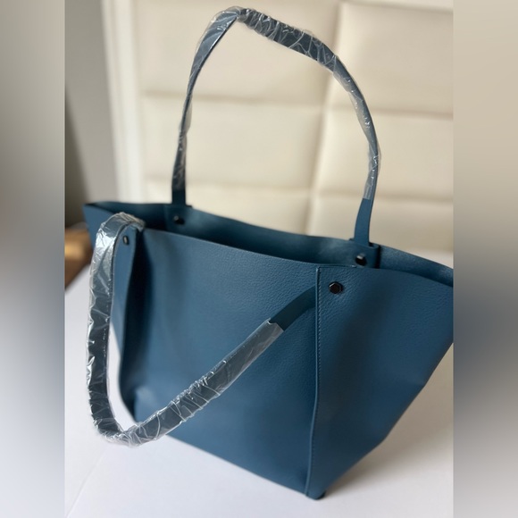 NWOT Neiman Marcus Dark Teal Blue Tote bag Vegan Leather - Picture 5 of 9